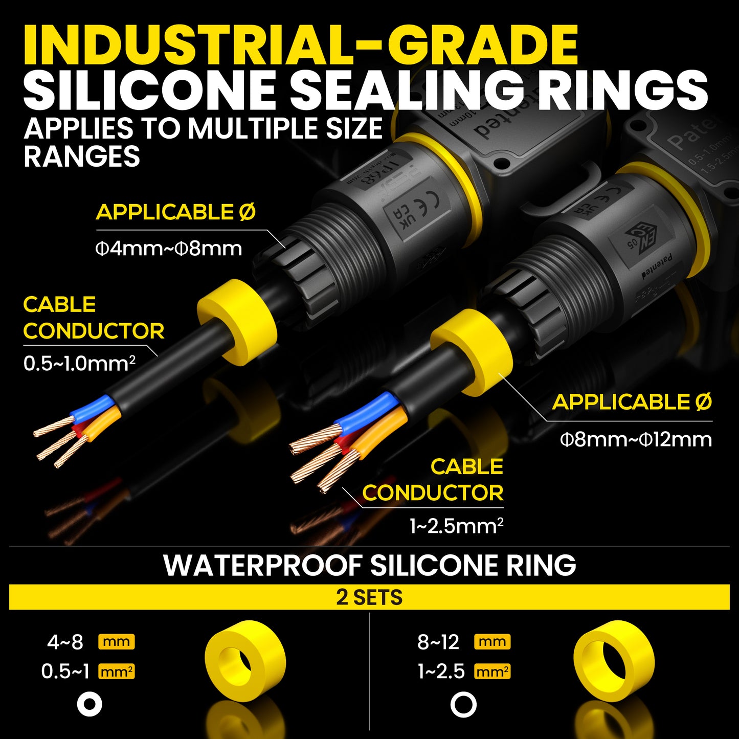 PEBA® Kabelverbinder Wasserdicht 3 polig, 3-Wege IP68 Wasserdichte Kabelverbinder Ø4-12mm Kabeldurchmesser, Verteilerdose außen, 3-Leiter, Verbindungsklemme mit Hebel für Outdoor, Abzweigdose Schwarz