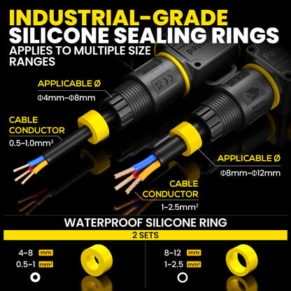 PEBA® Kabelverbinder Wasserdicht 3 polig, 3-Wege IP68 Wasserdichte Kabelverbinder Ø4-12mm Kabeldurchmesser, Verteilerdose außen, 3-Leiter, Verbindungsklemme mit Hebel für Outdoor, Abzweigdose Schwarz
