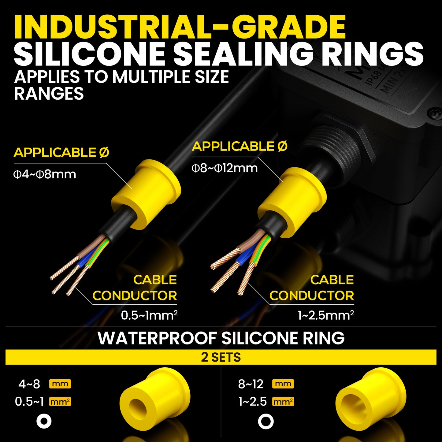 PEBA® Wasserdicht Abzweigdose Erdkabel Kabelverbinder IP68 Verteilerdose steckdose aussen verteiler Ø4mm-8mm und Ø8mm-12mm kabel für außen garten outdoor wasserdichte verbinder box 3-Wege Schwarz
