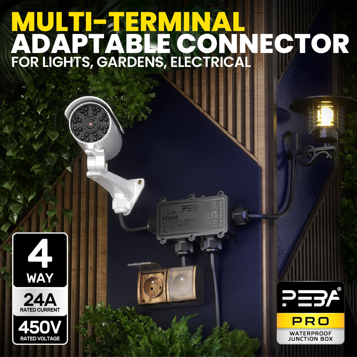 PEBA® Wasserdicht Abzweigdose Erdkabel Kabelverbinder IP68 Verteilerdose steckdose aussen verteiler Ø4mm-8mm und Ø8mm-12mm kabel für außen garten outdoor wasserdichte verbinder box 4-Wege Schwarz