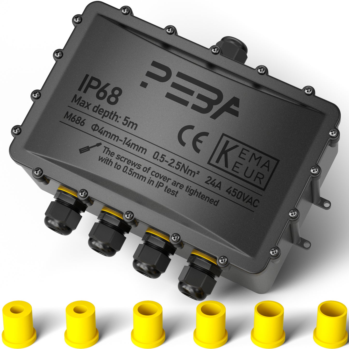 PEBA® Wasserdicht Abzweigdose Erdkabel Kabelverbinder IP68 Verteilerdose steckdose aussen verteiler Ø4mm-14mm kabel für garten outdoor verbinder box 5-Wege Schwarz