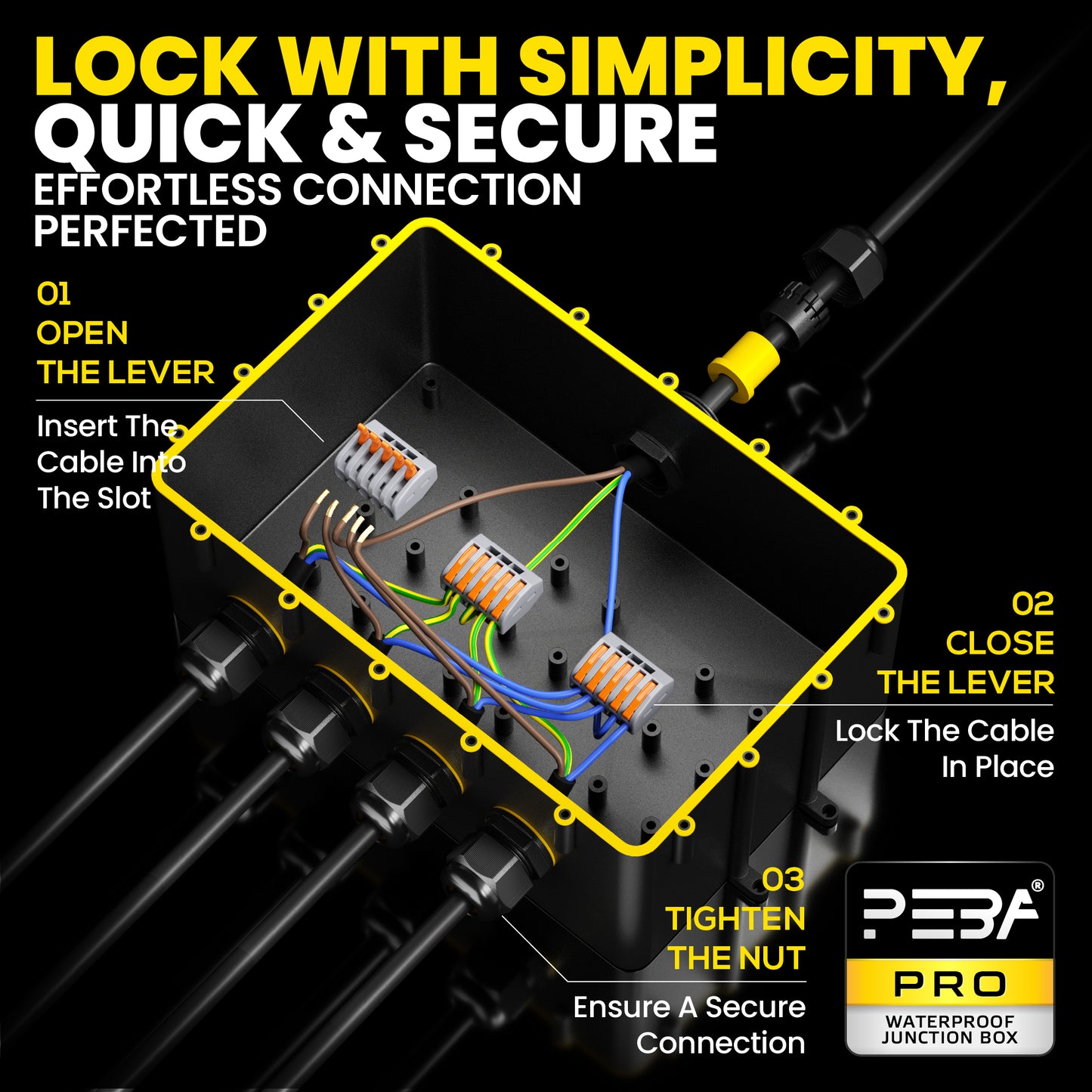 PEBA® Wasserdicht Abzweigdose Erdkabel Kabelverbinder IP68 Verteilerdose steckdose aussen verteiler Ø4mm-14mm kabel für garten outdoor verbinder box 5-Wege Schwarz