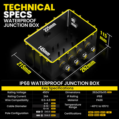 PEBA® Wasserdicht Abzweigdose Erdkabel Kabelverbinder IP68 Verteilerdose steckdose aussen verteiler Ø4mm-14mm kabel für garten outdoor verbinder box 5-Wege Schwarz