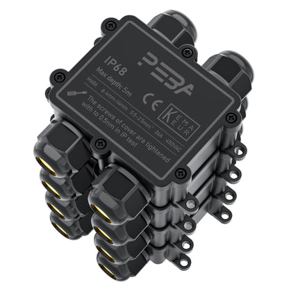 PEBA® Boîte de jonction IP68 Connecteur de câble étanche Boîte de jonction extérieure à 4 voies Câble de terre Noir Boîte de distribution électrique extérieure Presse-étoupe pour Ø 4 mm-14 mm