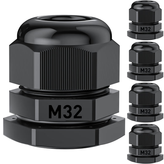 Presse-étoupe PEBA® M32 x 1,5 presse-étoupe étanche, jeu de presse-étoupes IP68 avec contre-écrou en plastique, entrée de câble réglable pour 16-21 mm, presse-étoupe en caoutchouc noir 